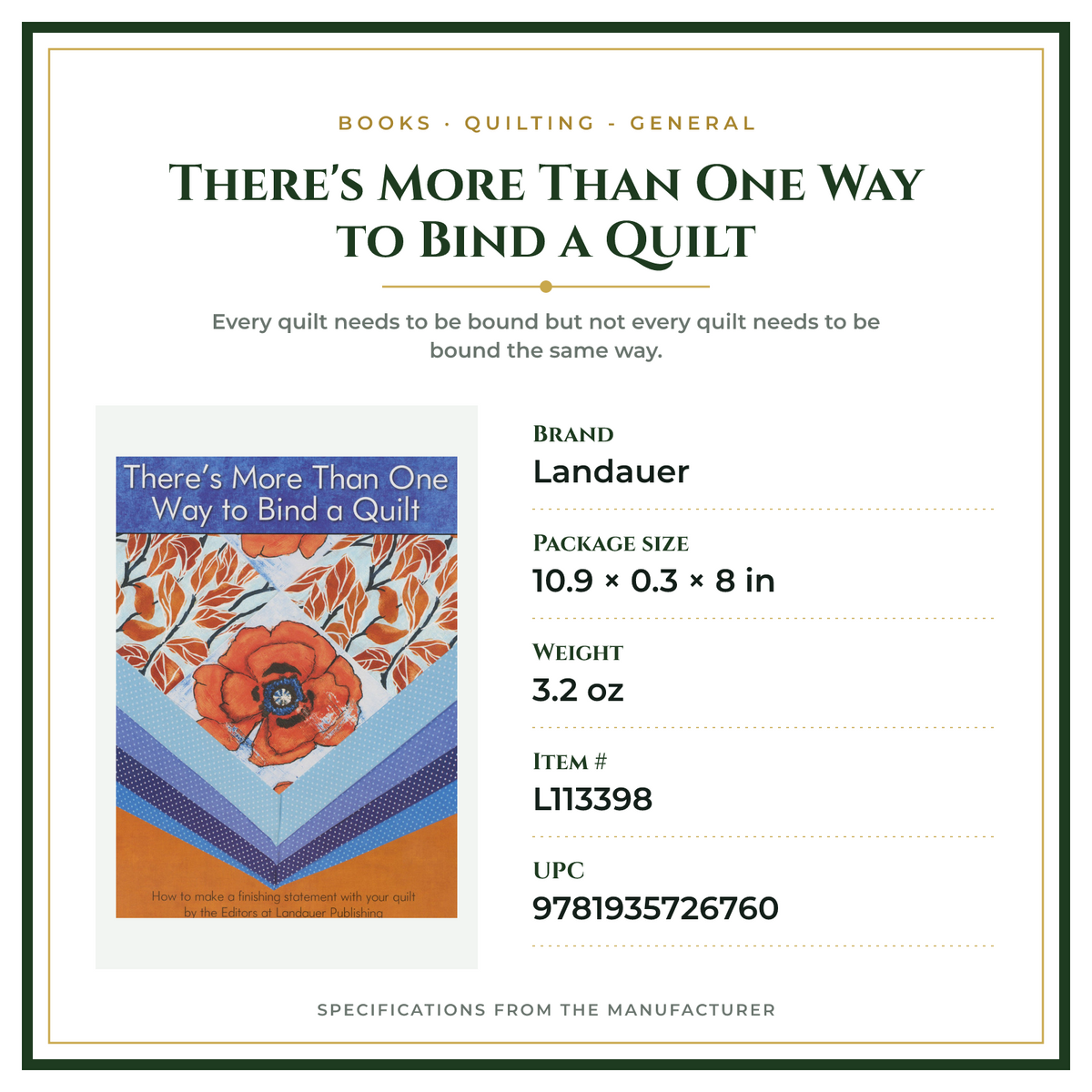 Product Specifications – There's More Than One Way to Bind a Quilt