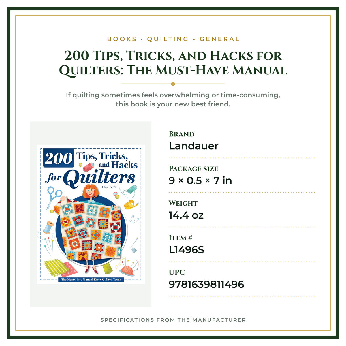 Product Specifications – 200 Tips, Tricks, and Hacks for Quilters: The Must-Have Manual