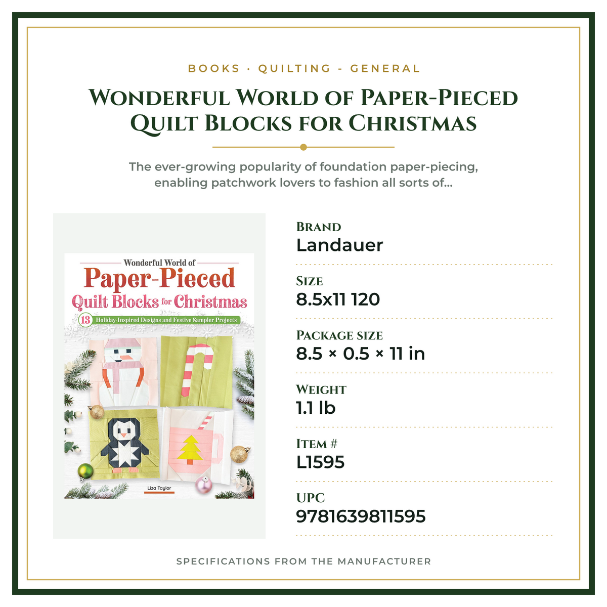 Product Specifications – Wonderful World of Paper-Pieced Quilt Blocks for Christmas