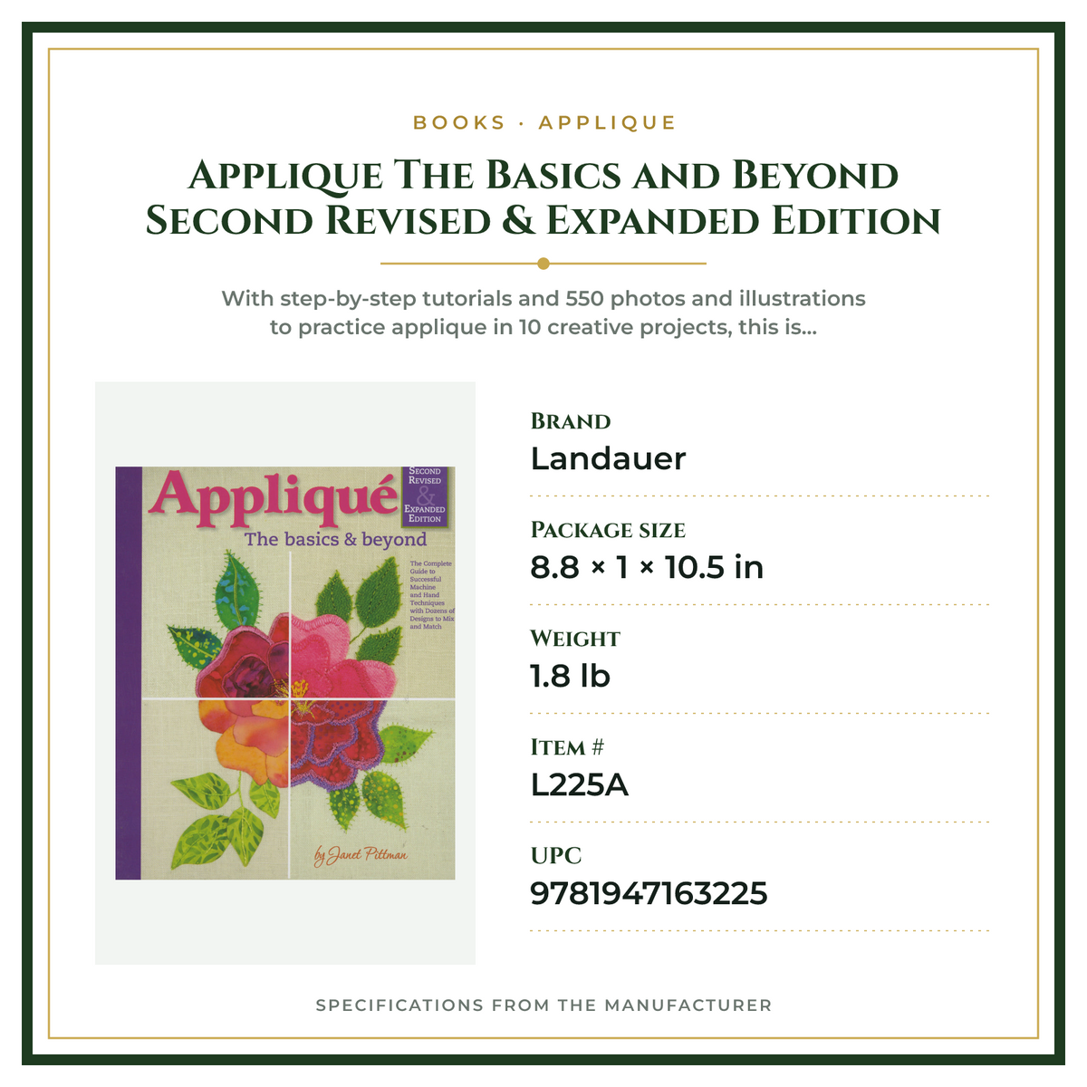 Product Specifications – Applique The Basics and Beyond Second Revised & Expanded Edition