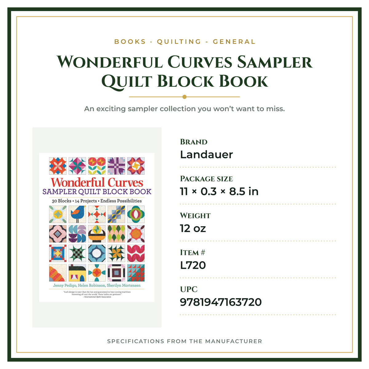 Product Specifications – Wonderful Curves Sampler Quilt Block Book
