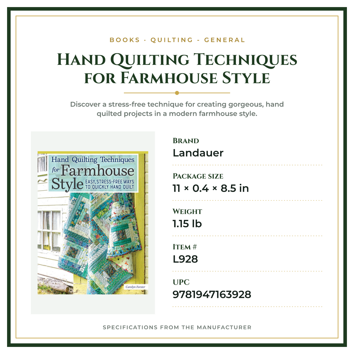 Product Specifications – Hand Quilting Techniques for Farmhouse Style