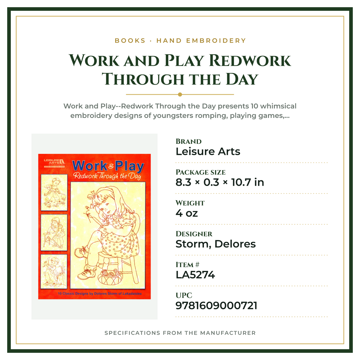 Product Specifications – Work and Play Redwork Through the Day