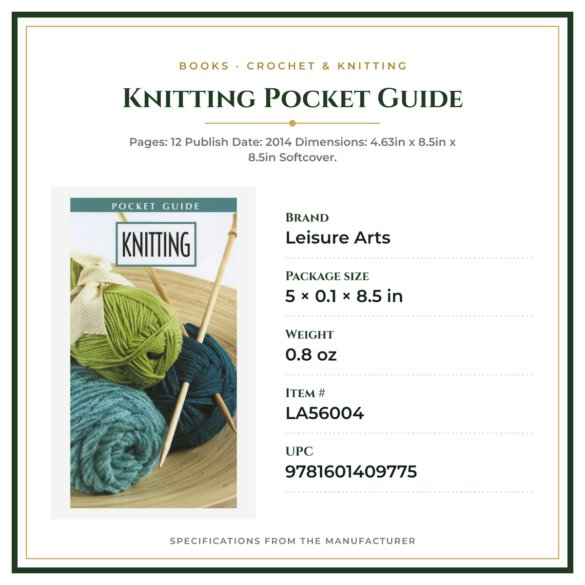 Product Specifications – Knitting Pocket Guide
