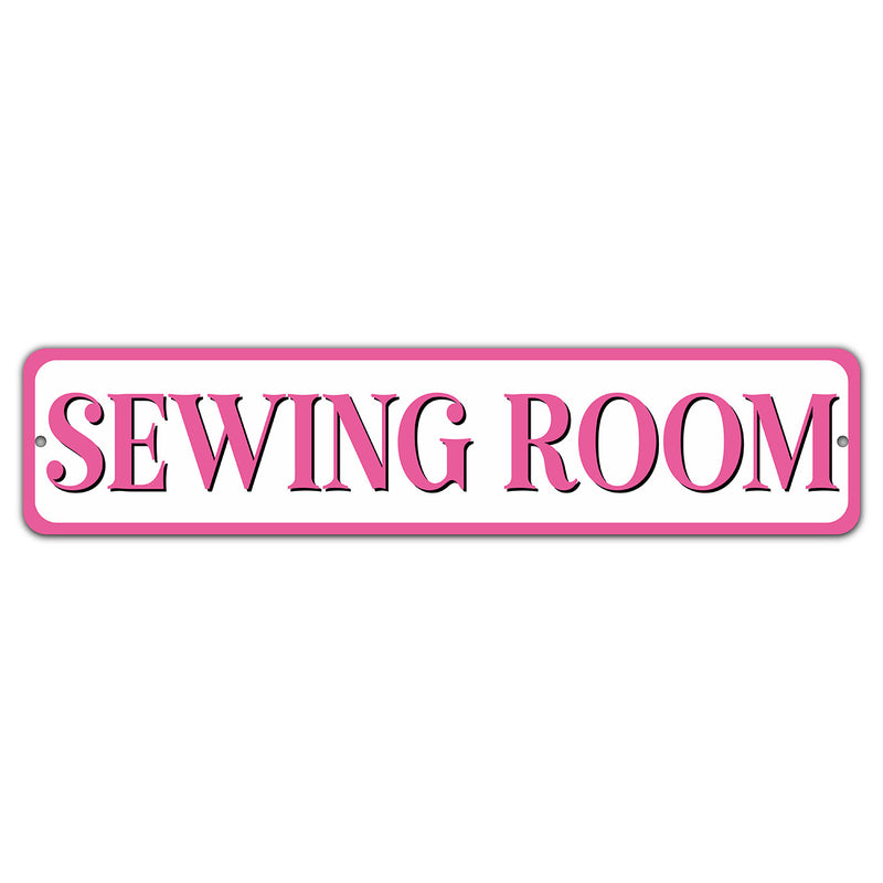 Sewing Room Pink 4in x 18in  Aluminum Sign