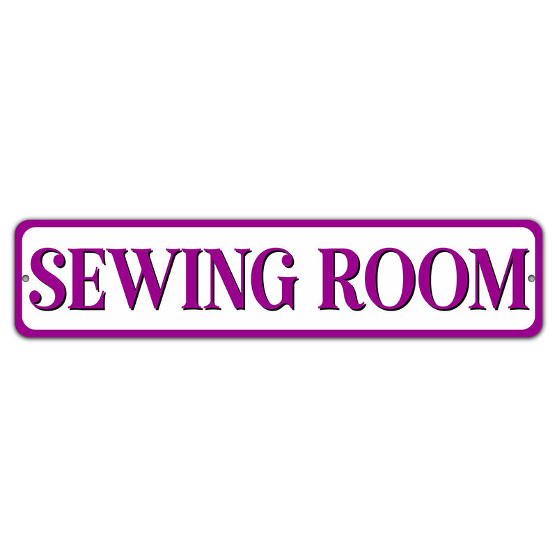 Sewing Room Purple 4in x 18in  Aluminum Sign