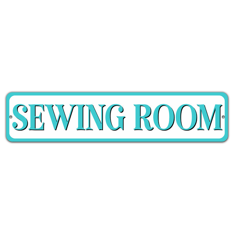 Sewing Room Turq 4in x 18in  Aluminum Sign