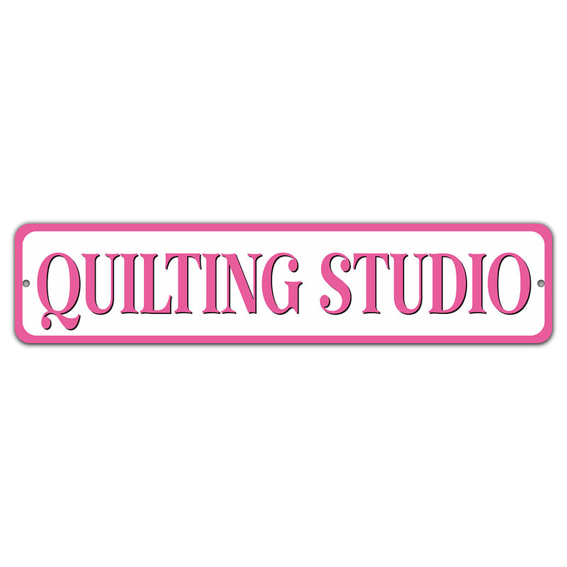 Quilting Studio Pink 4x18 Aluminum Sign