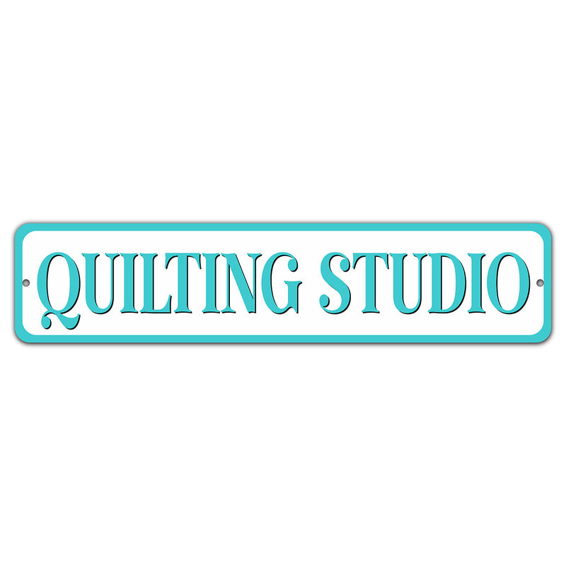 Quilting Studio Turq 4x18 Aluminum Sign