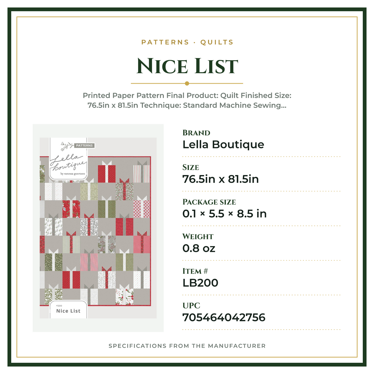 Product Specifications – Nice List