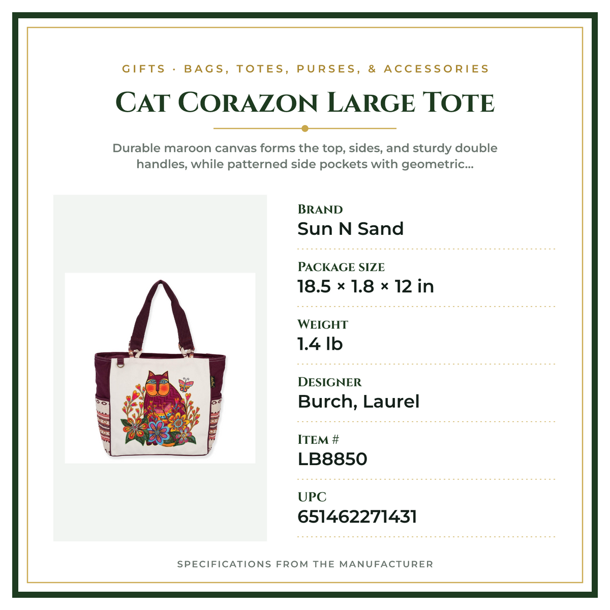 Product Specifications – Cat Corazon Large Tote