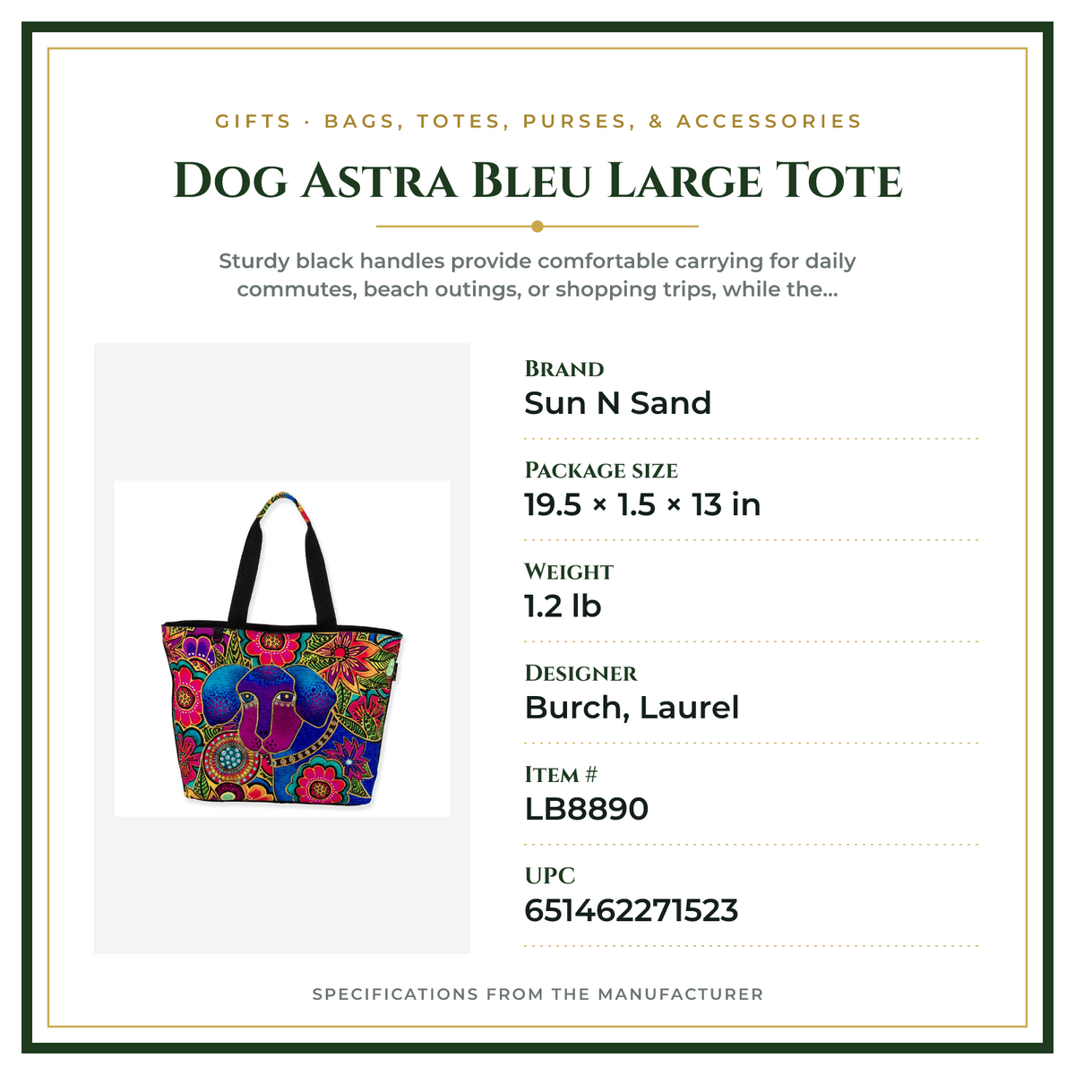 Product Specifications – Dog Astra Bleu Large Tote