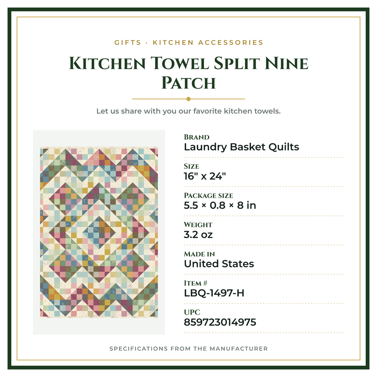 Product Specifications – Kitchen Towel Split Nine Patch