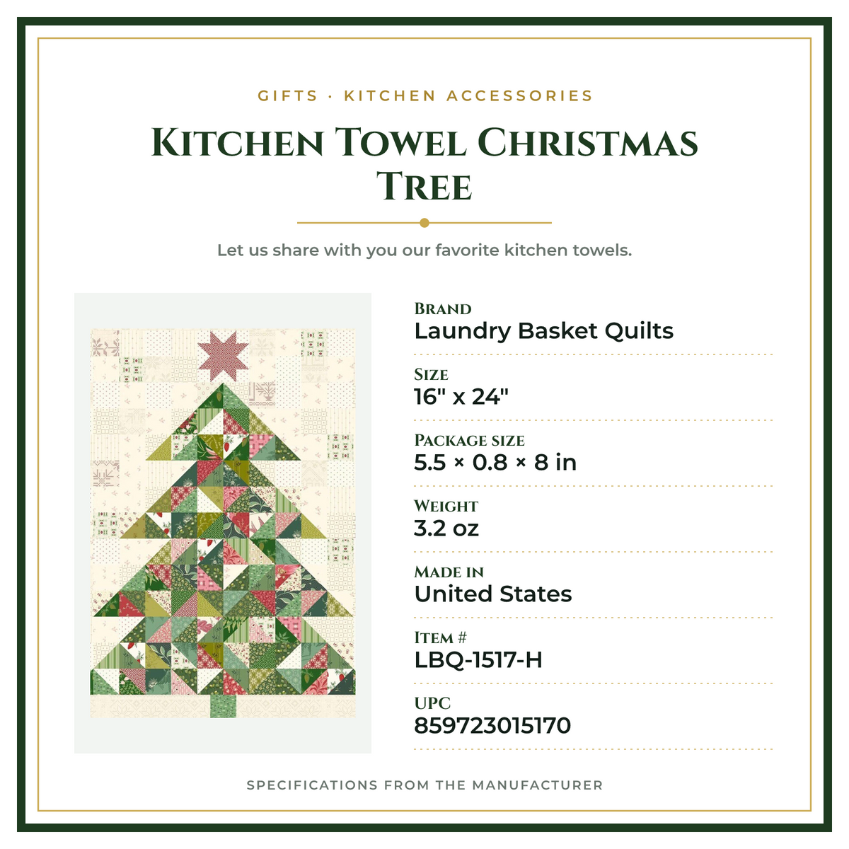 Product Specifications – Kitchen Towel Christmas Tree