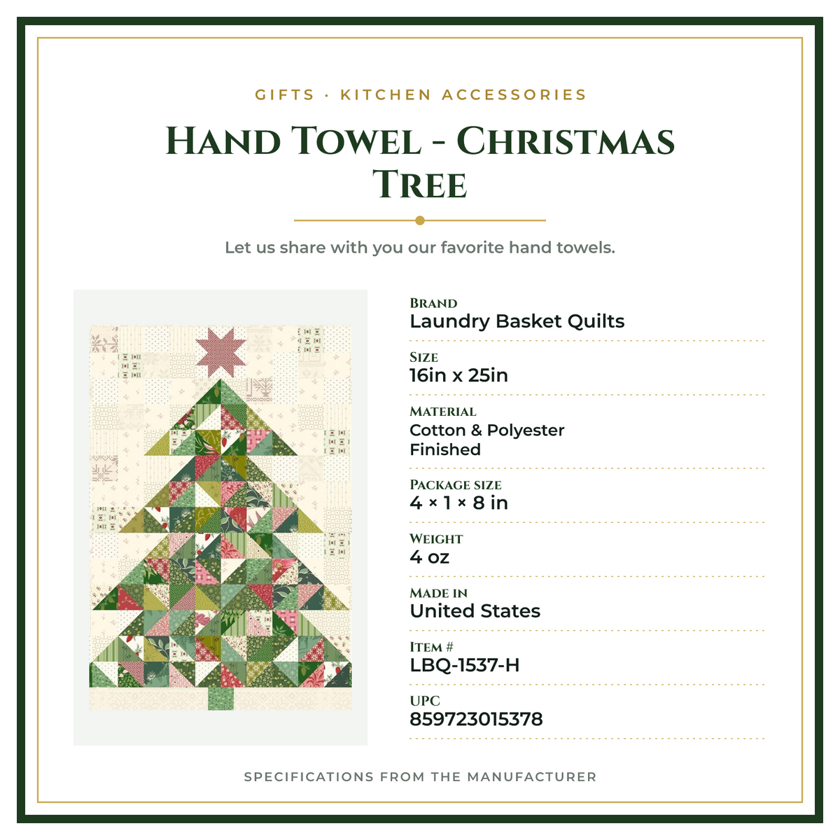 Product Specifications – Hand Towel - Christmas Tree
