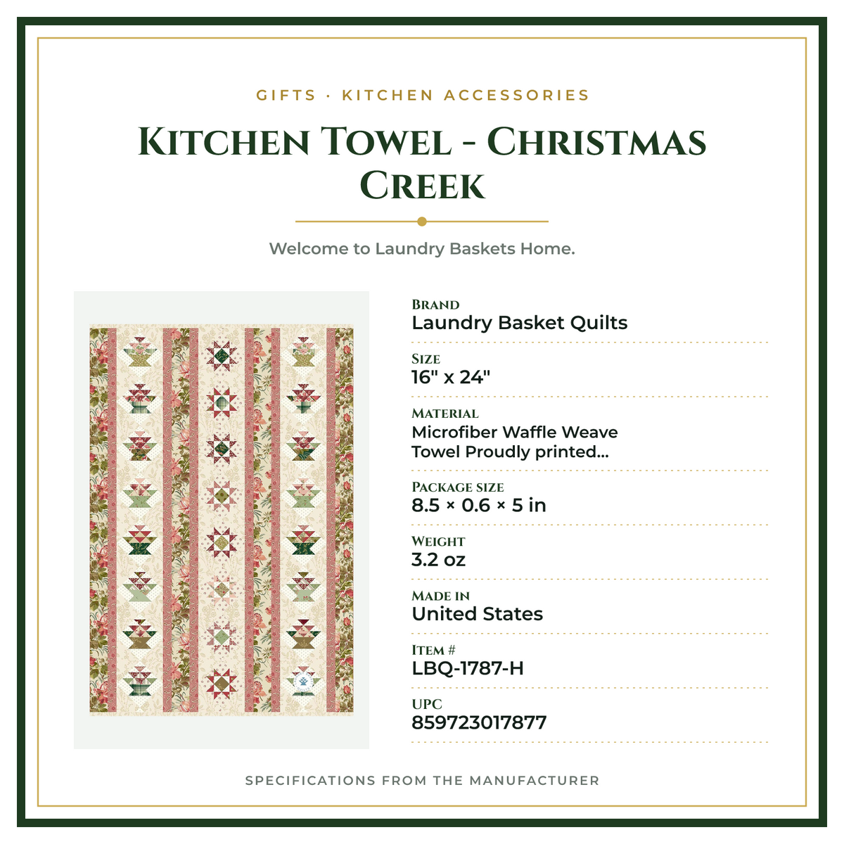 Product Specifications – Kitchen Towel - Christmas Creek