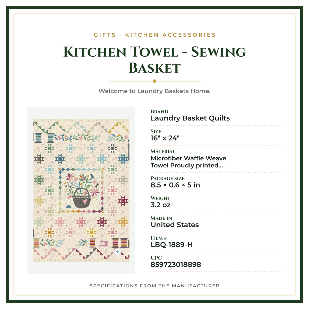 Product Specifications – Kitchen Towel - Sewing Basket
