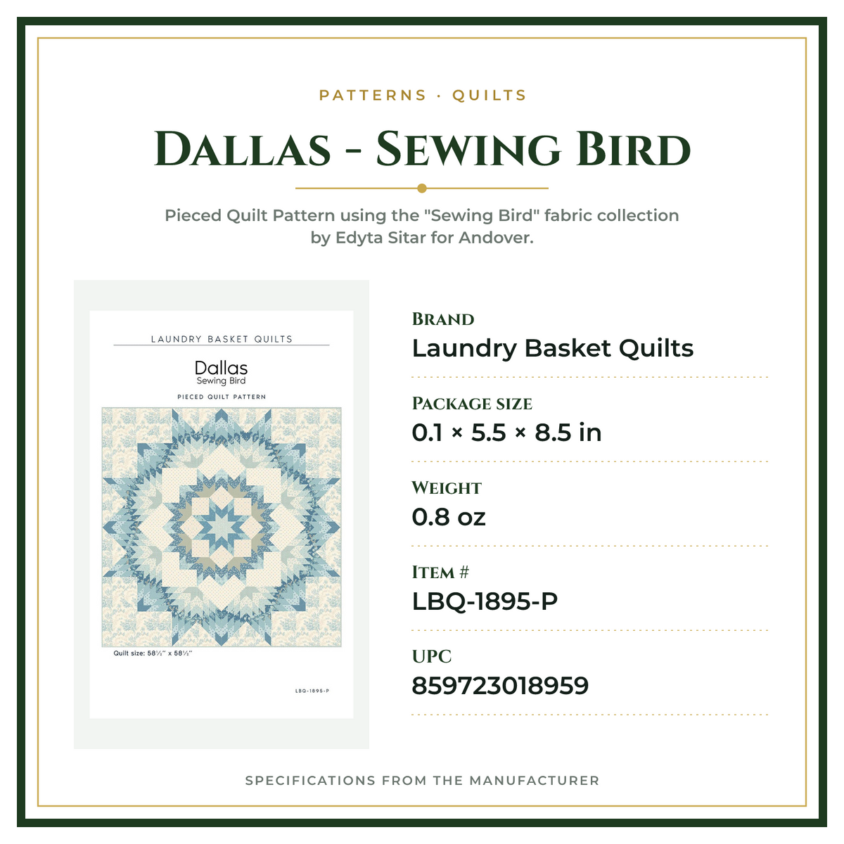 Product Specifications – Dallas - Sewing Bird