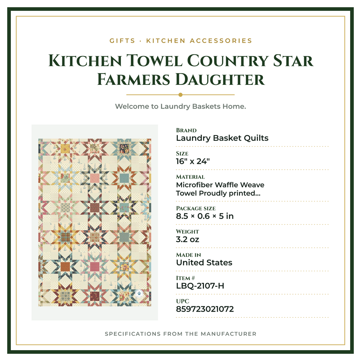 Product Specifications – Kitchen Towel Country Star Farmers Daughter