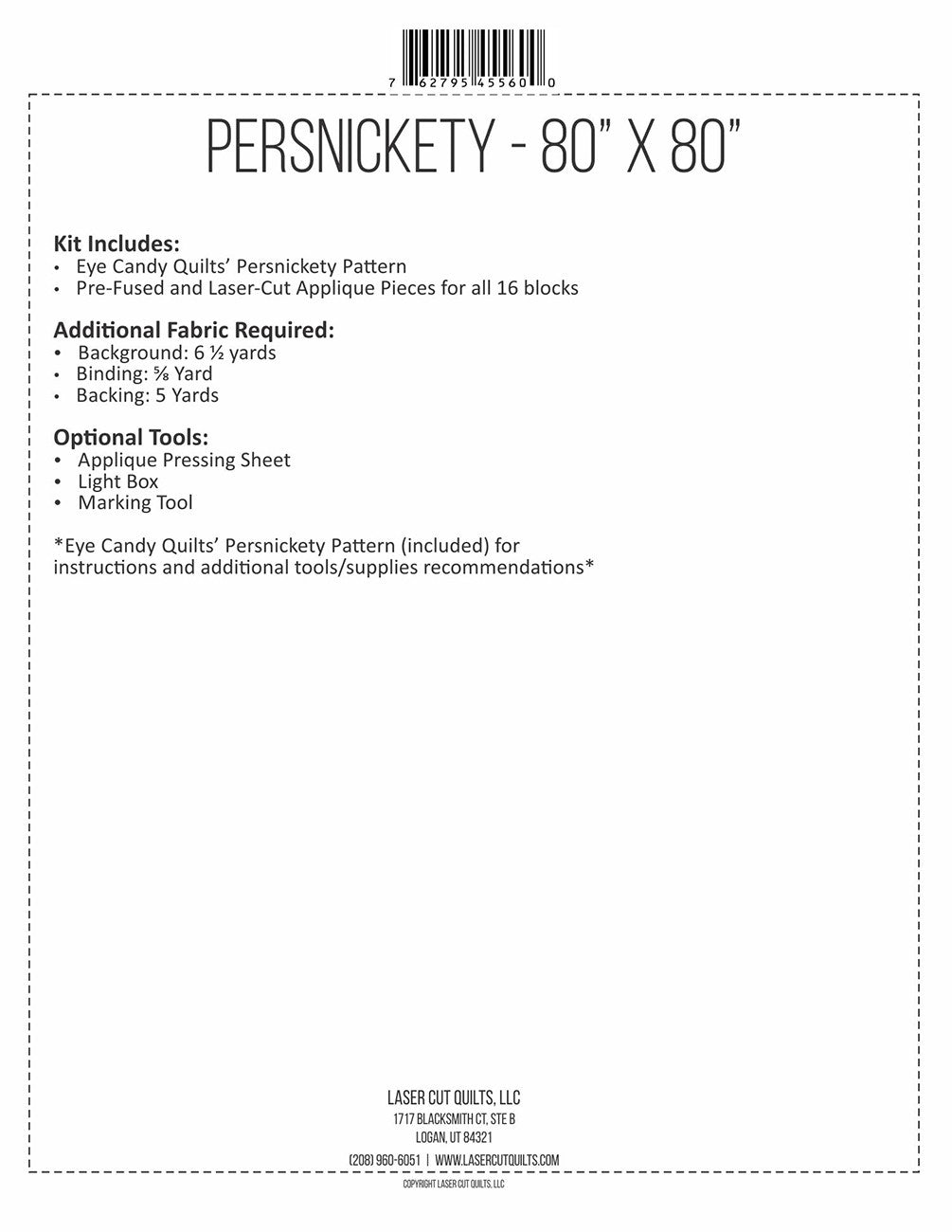Laser-cut Kit: Persnickety by Eye Candy Quilts