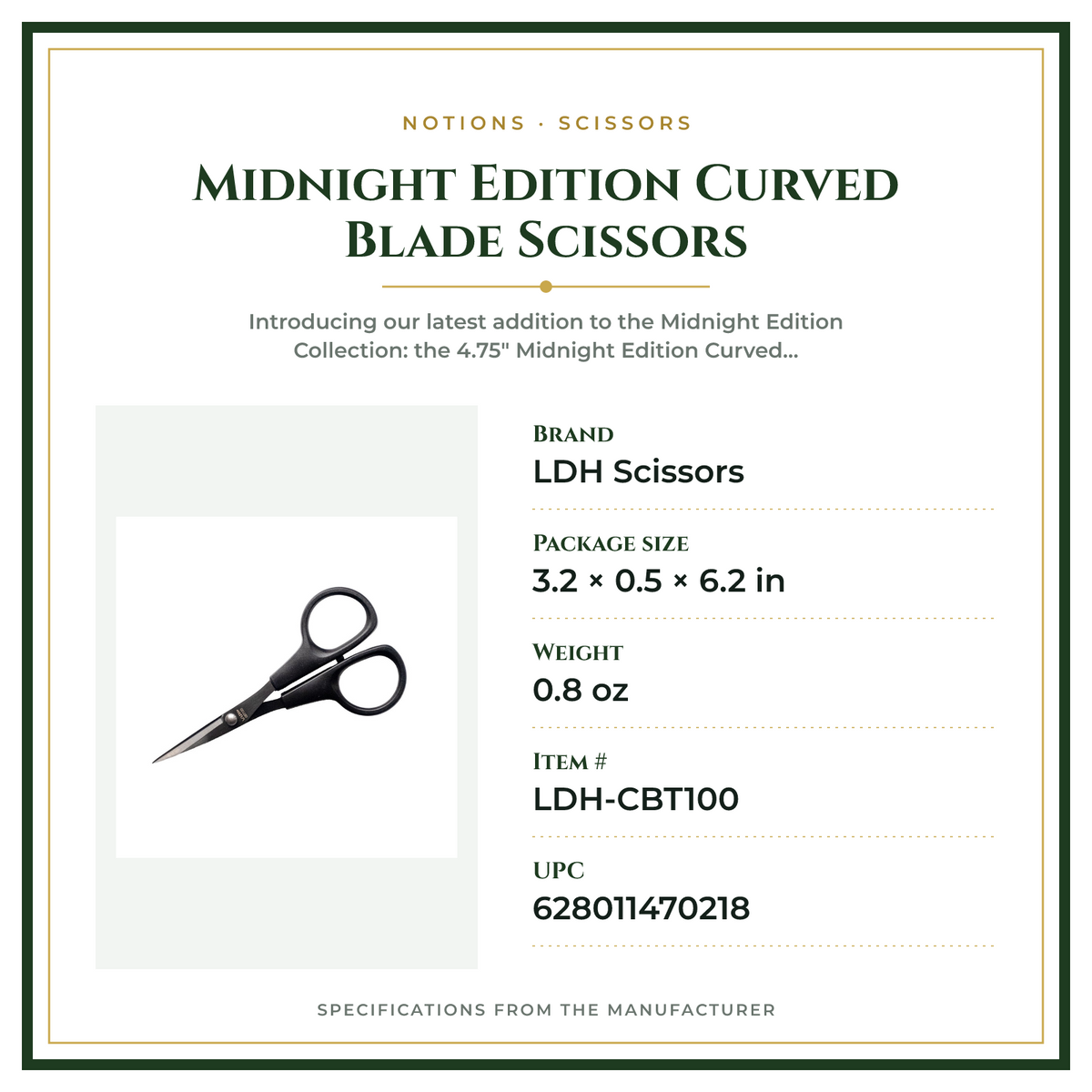 Product Specifications – Midnight Edition Curved Blade Scissors