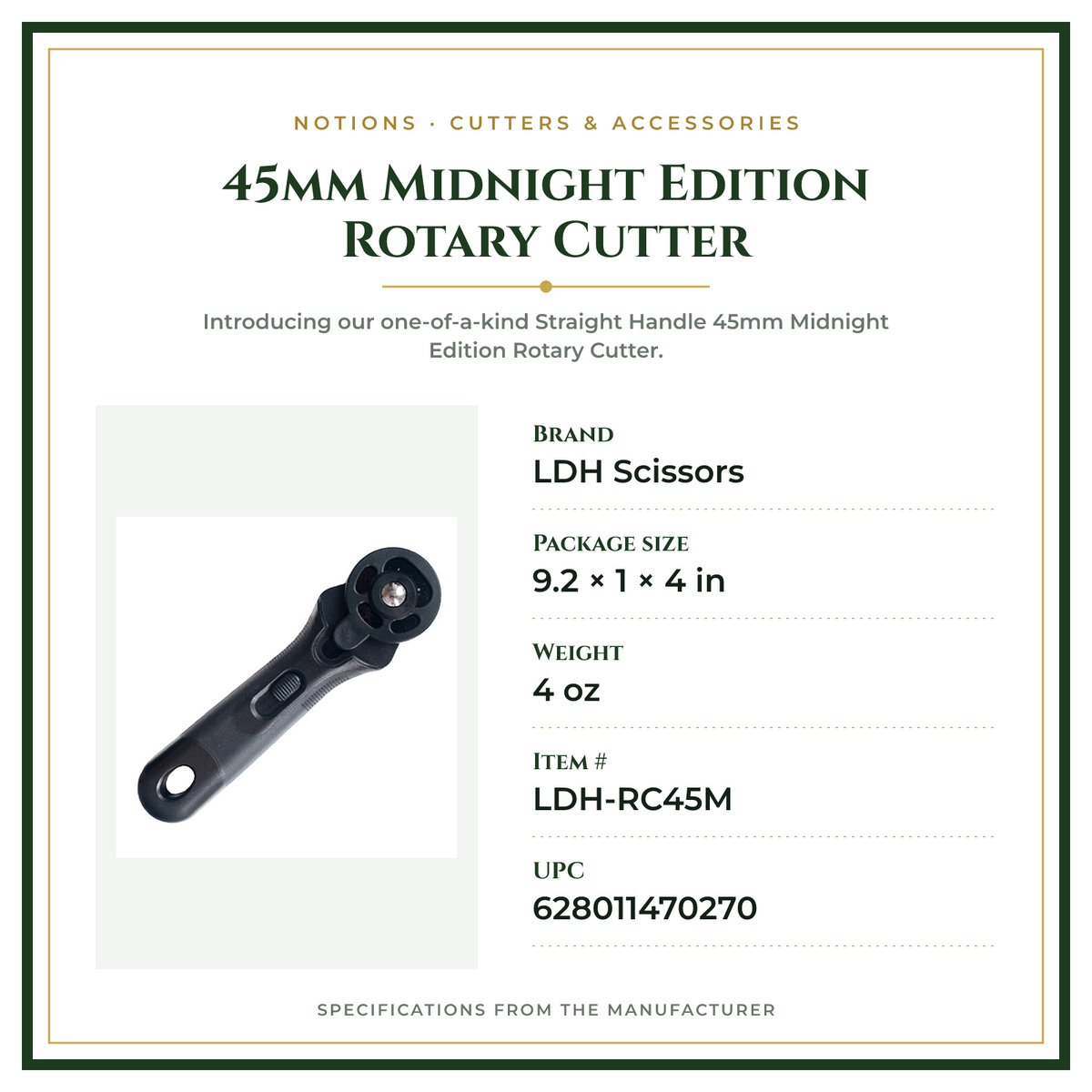 Product Specifications – 45mm Midnight Edition Rotary Cutter