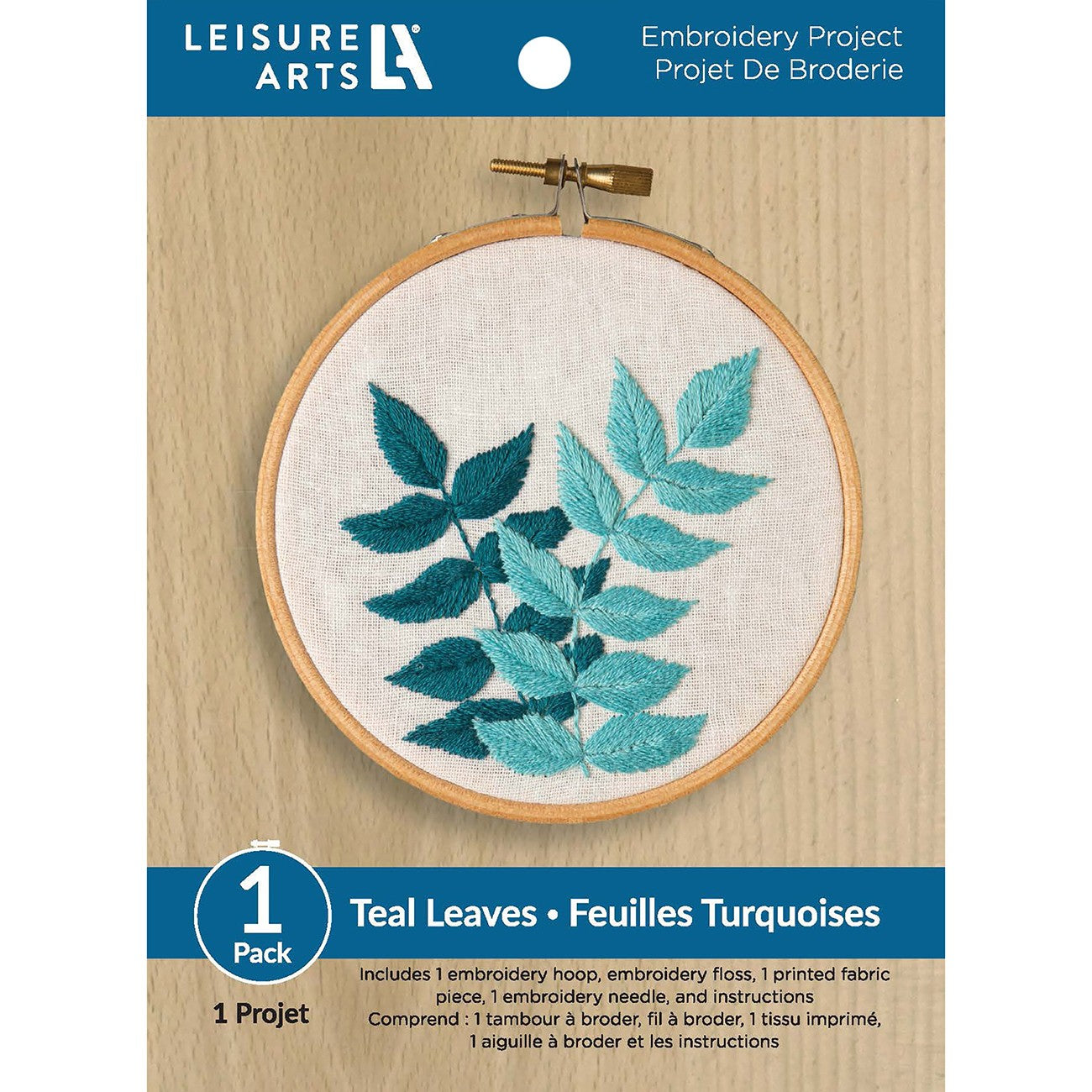 Leisure Arts Embroidery Kit 4" Teal Leaves