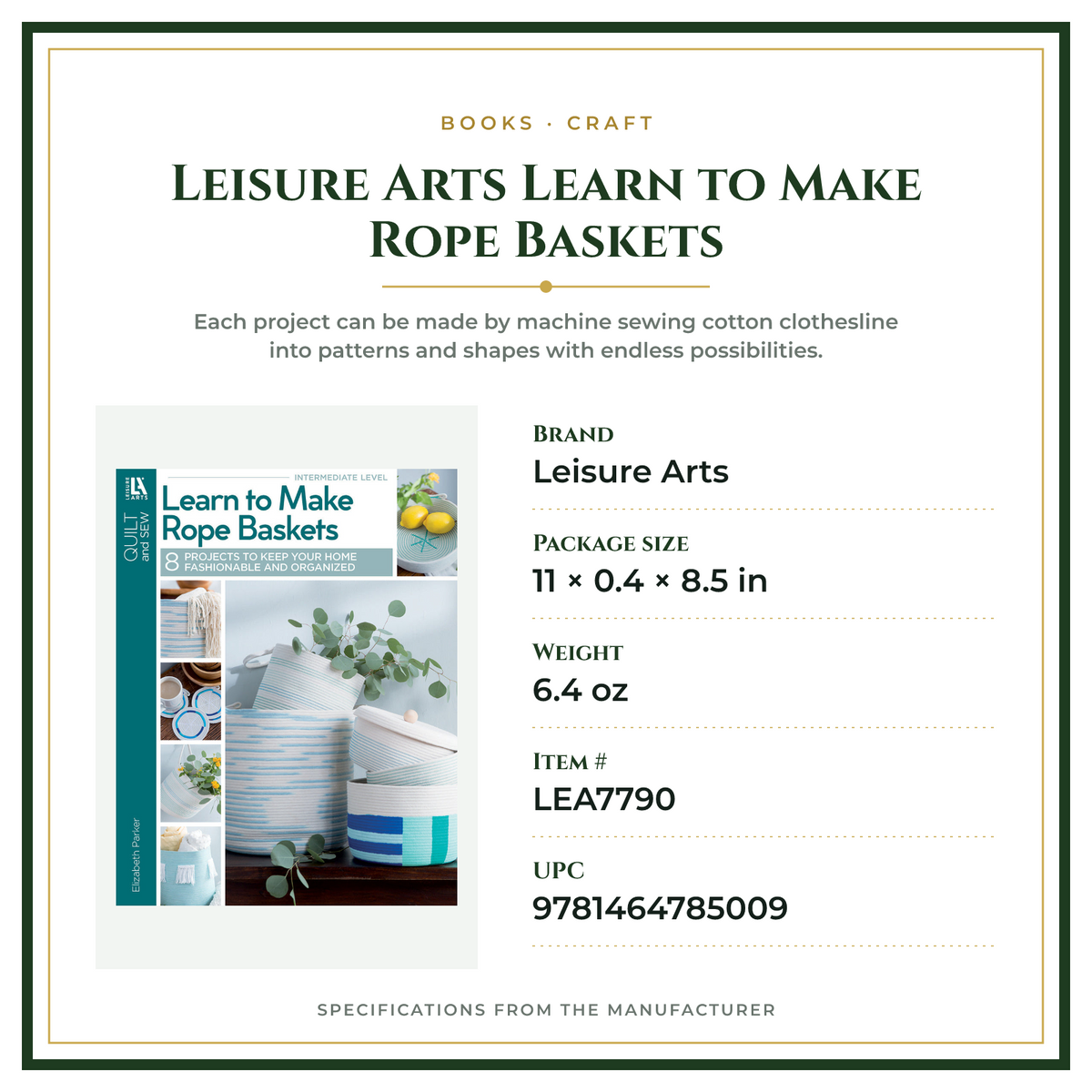 Product Specifications – Leisure Arts Learn to Make Rope Baskets