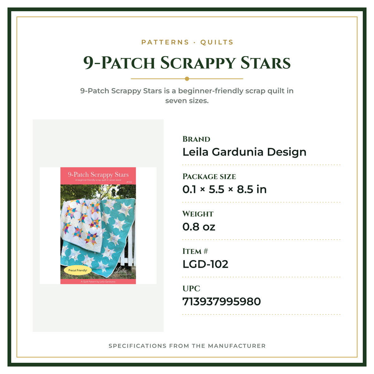 Product Specifications – 9-Patch Scrappy Stars