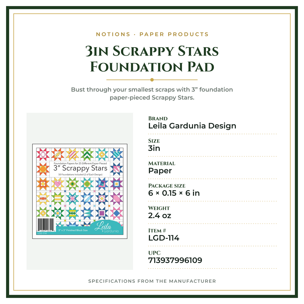 Product Specifications – 3in Scrappy Stars Foundation Pad