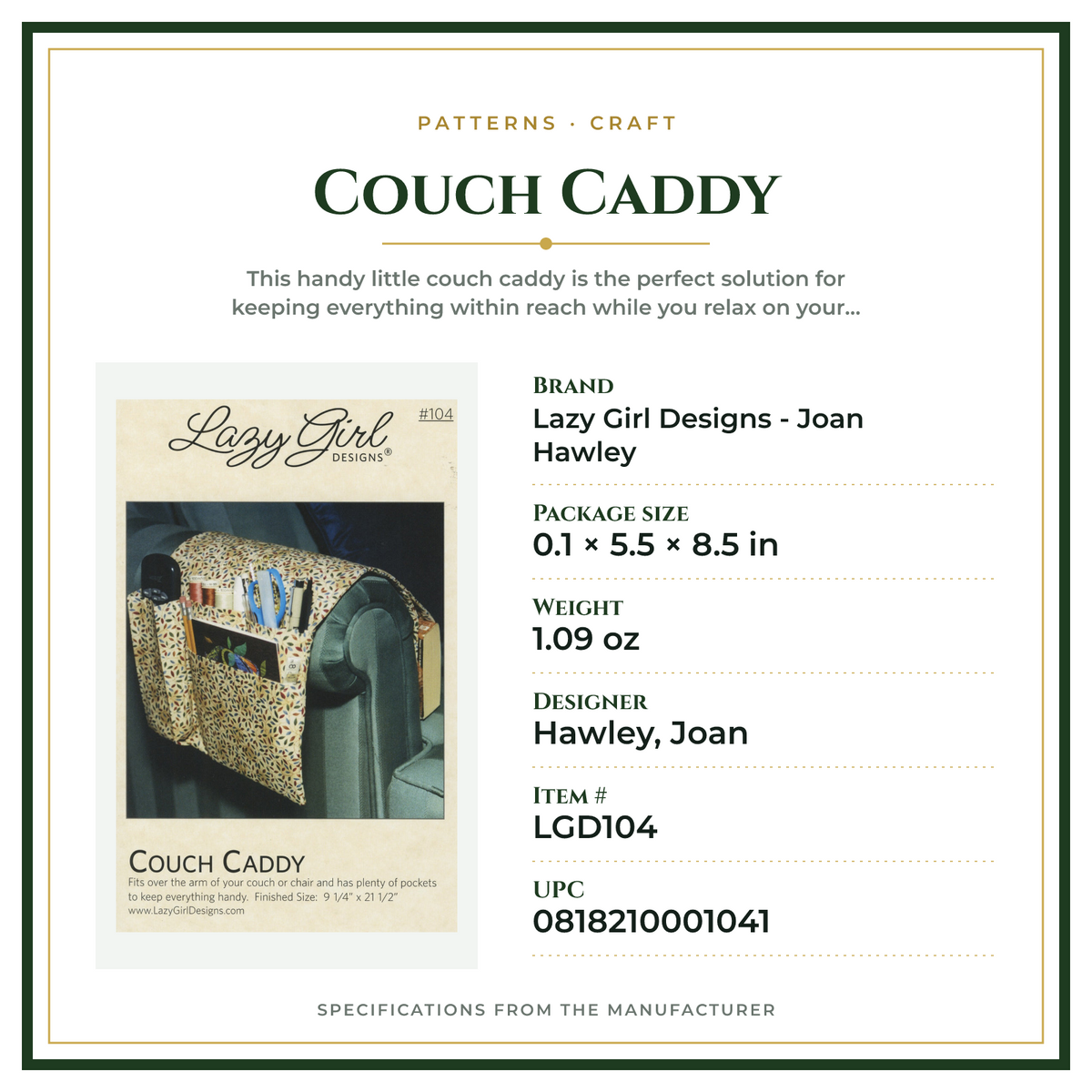 Product Specifications – Couch Caddy
