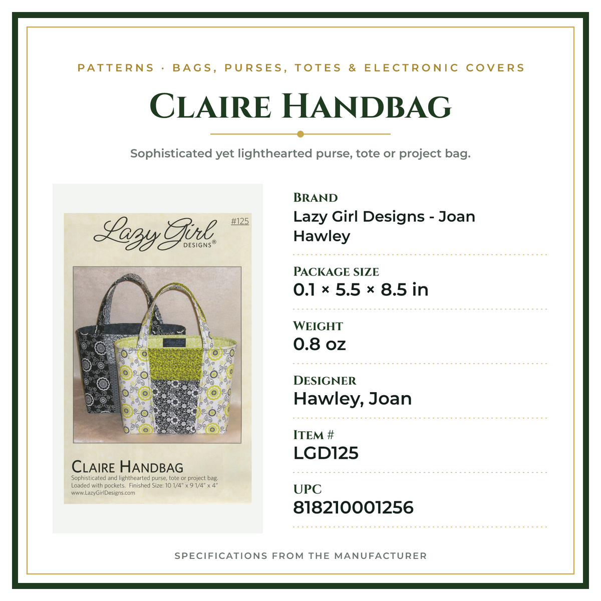 Product Specifications – Claire Handbag