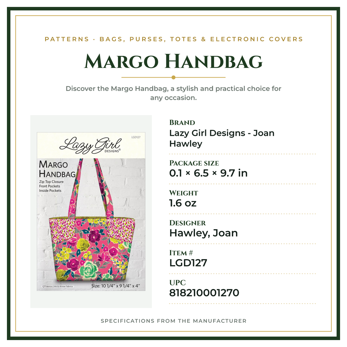 Product Specifications – Margo Handbag