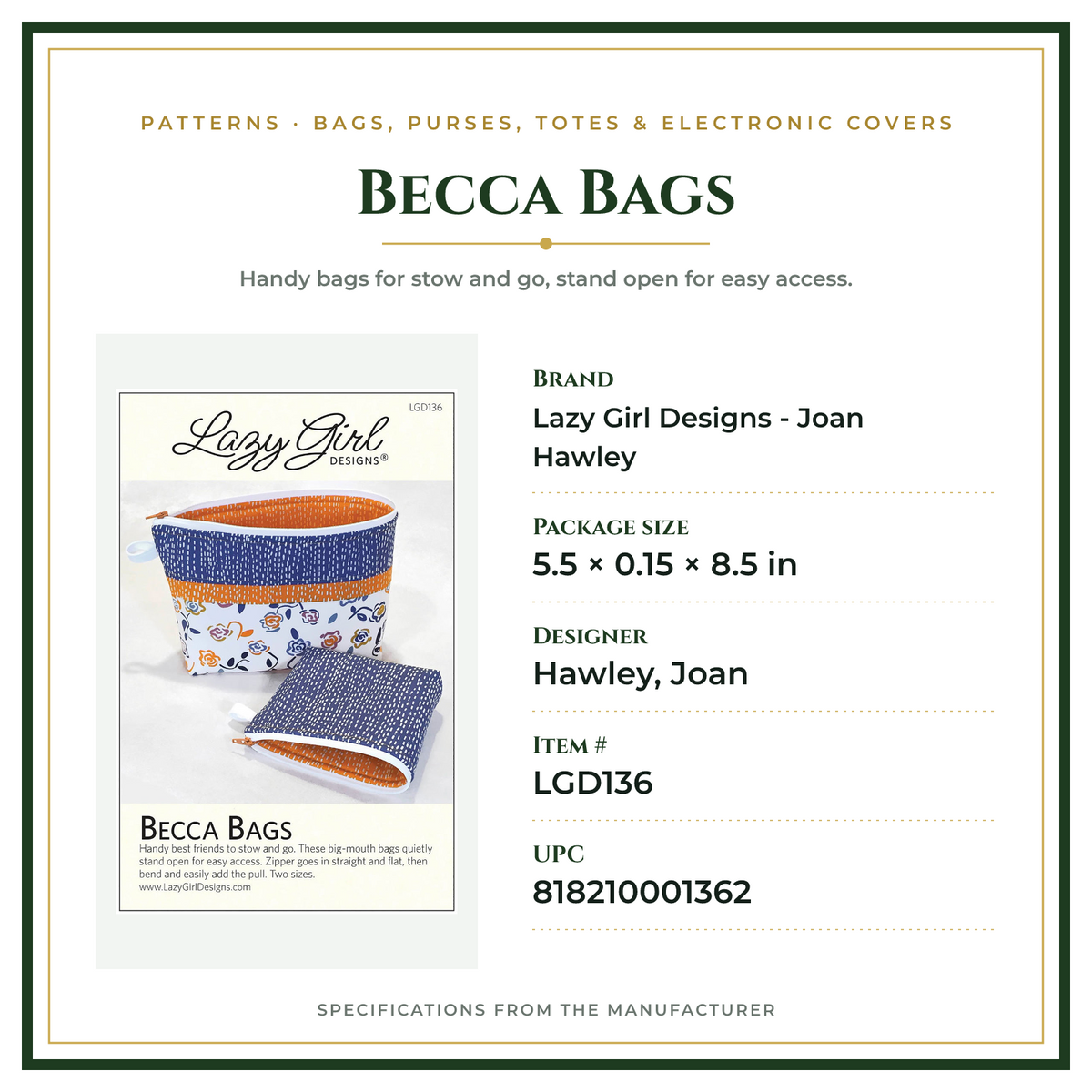 Product Specifications – Becca Bags