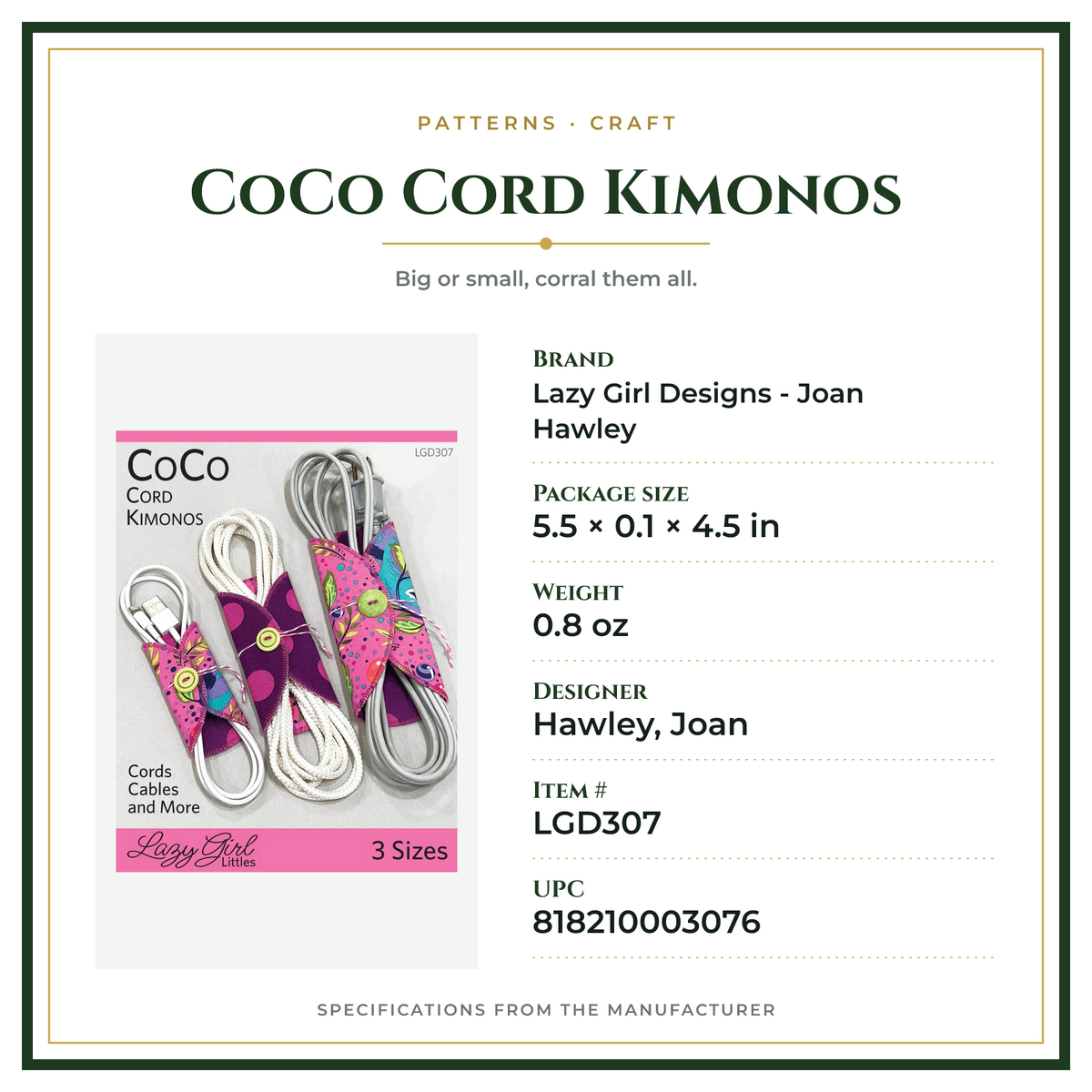 Product Specifications – CoCo Cord Kimonos