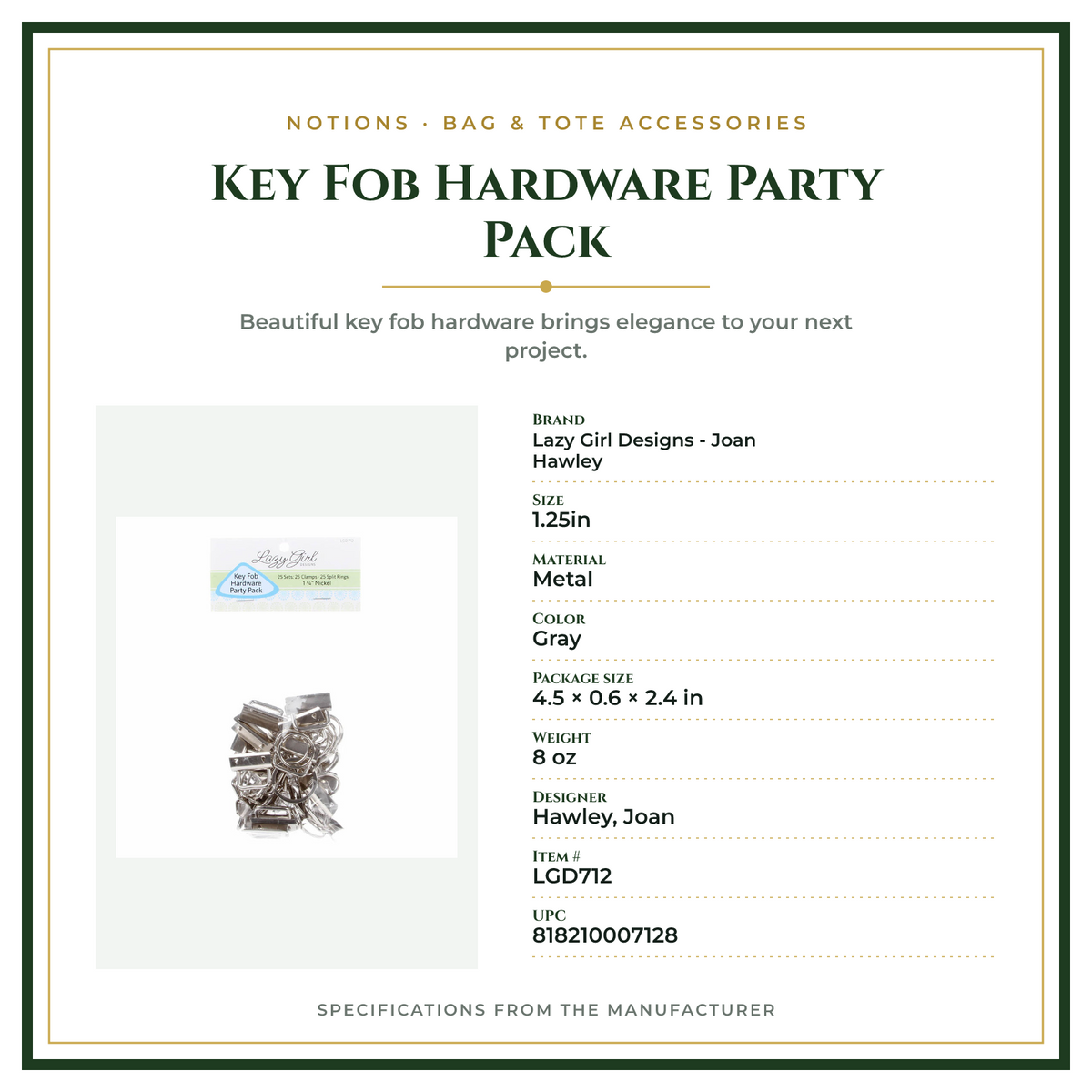 Product Specifications – Key Fob Hardware Party Pack