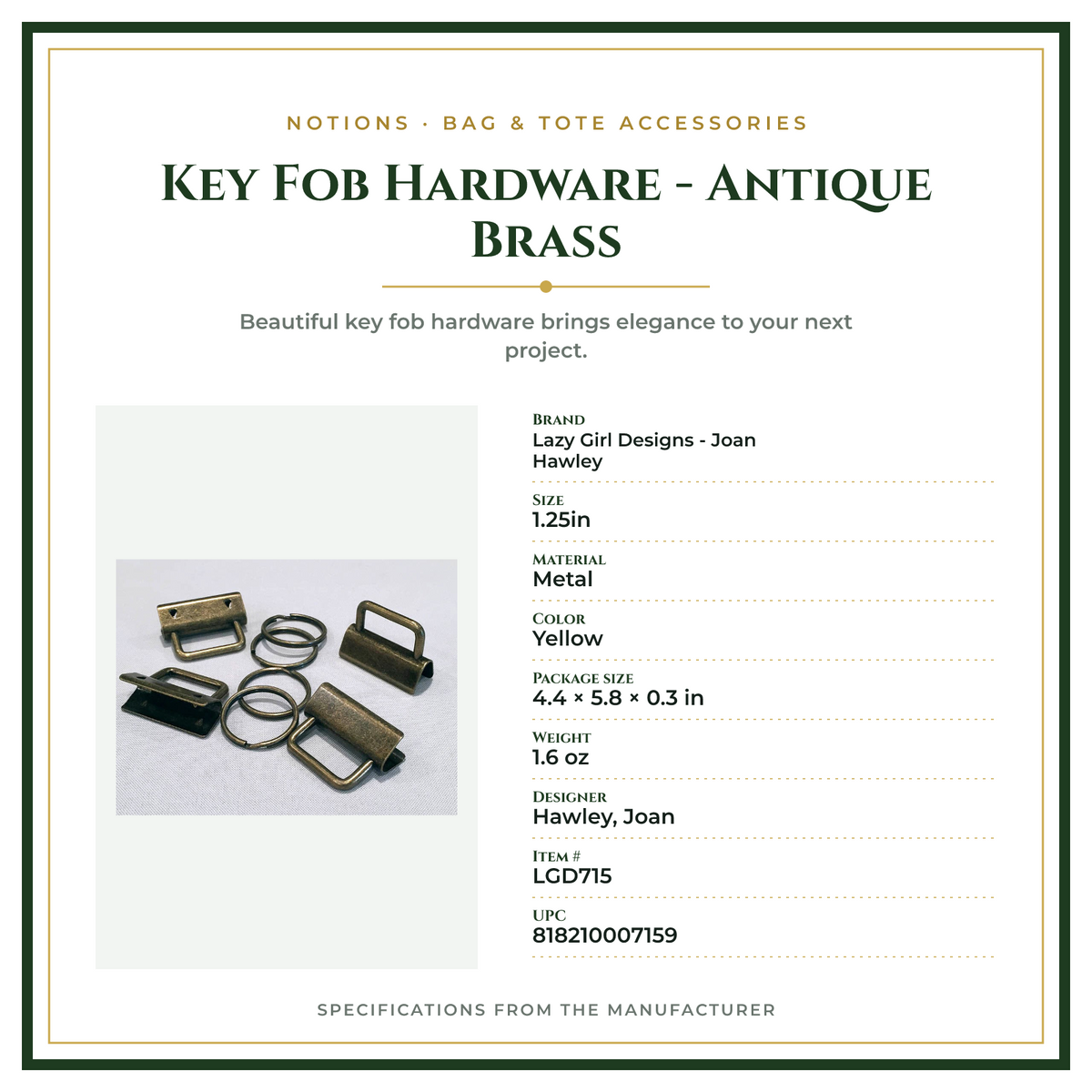 Product Specifications – Key Fob Hardware - Antique Brass