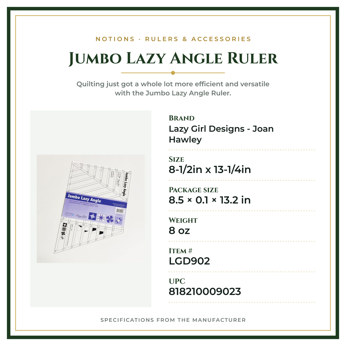 Product Specifications – Jumbo Lazy Angle Ruler