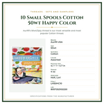Product Specifications – 10 Small Spools Cotton 50wt Happy Color
