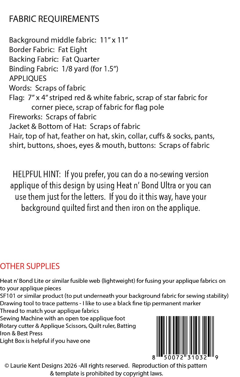 Happy 4th! Sewing Applique Pattern
