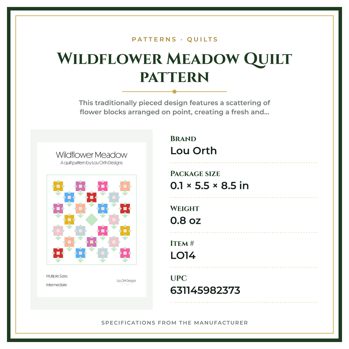 Product Specifications – Wildflower Meadow Quilt pattern