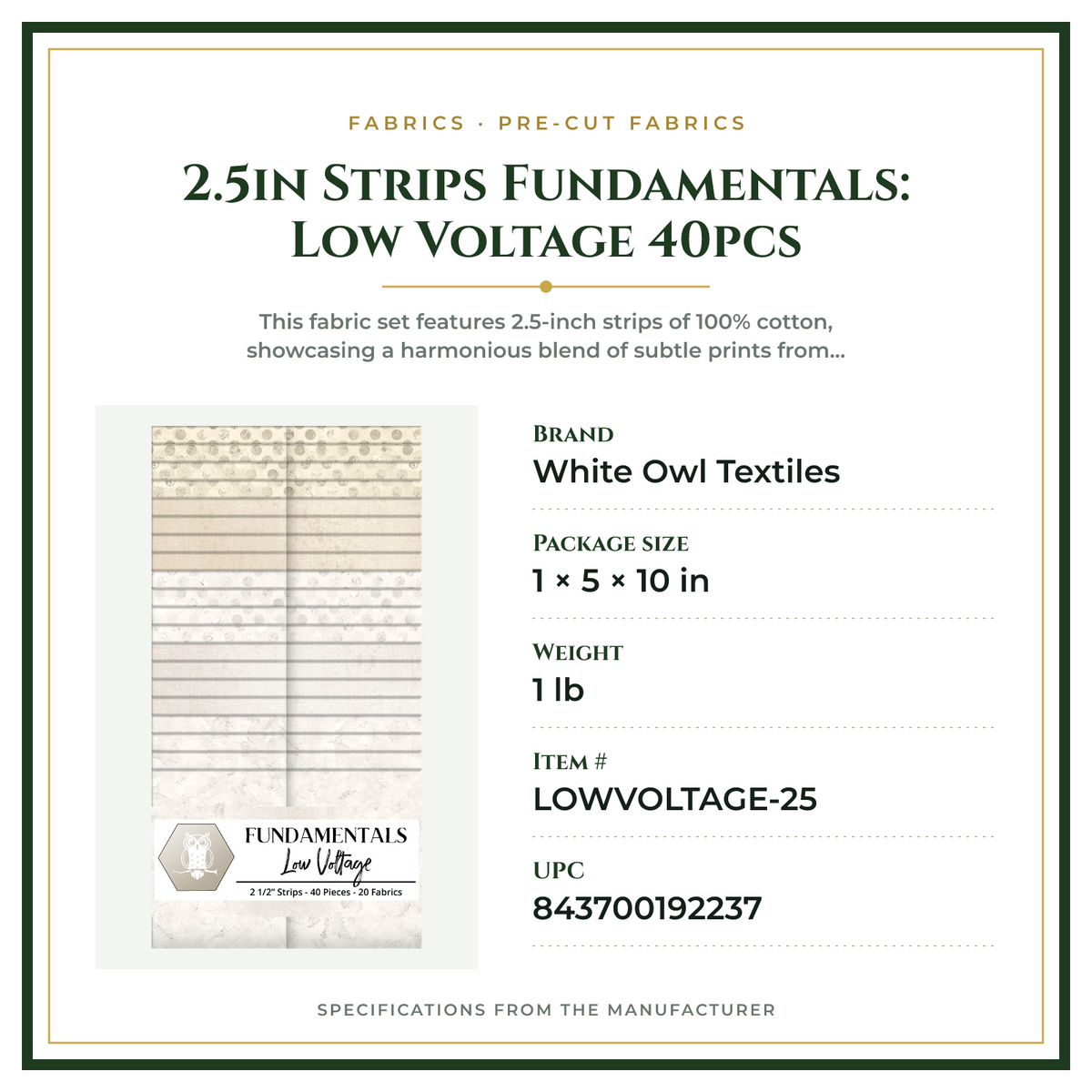 Product Specifications – 2.5in Strips Fundamentals: Low Voltage 40pcs