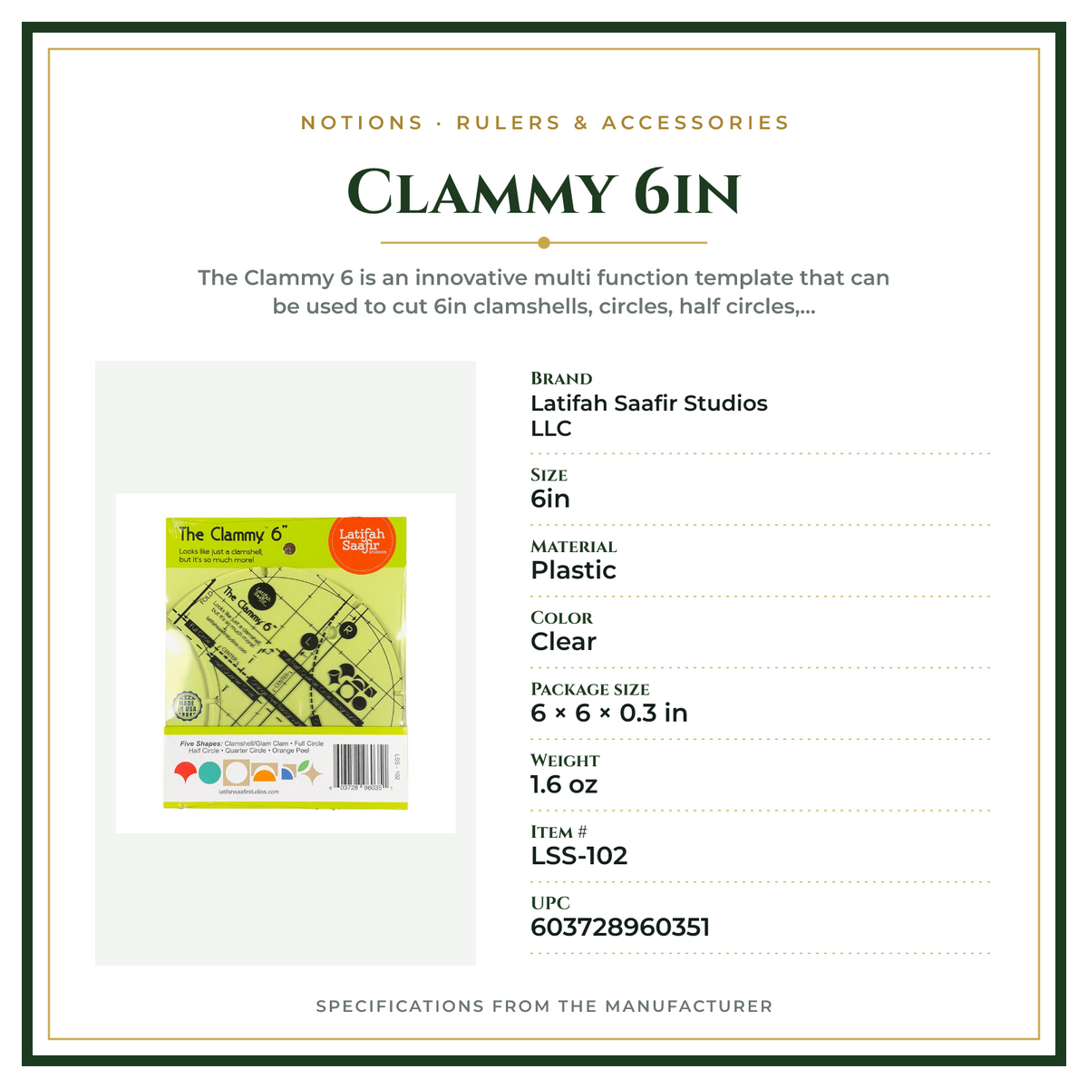 Product Specifications – Clammy 6in