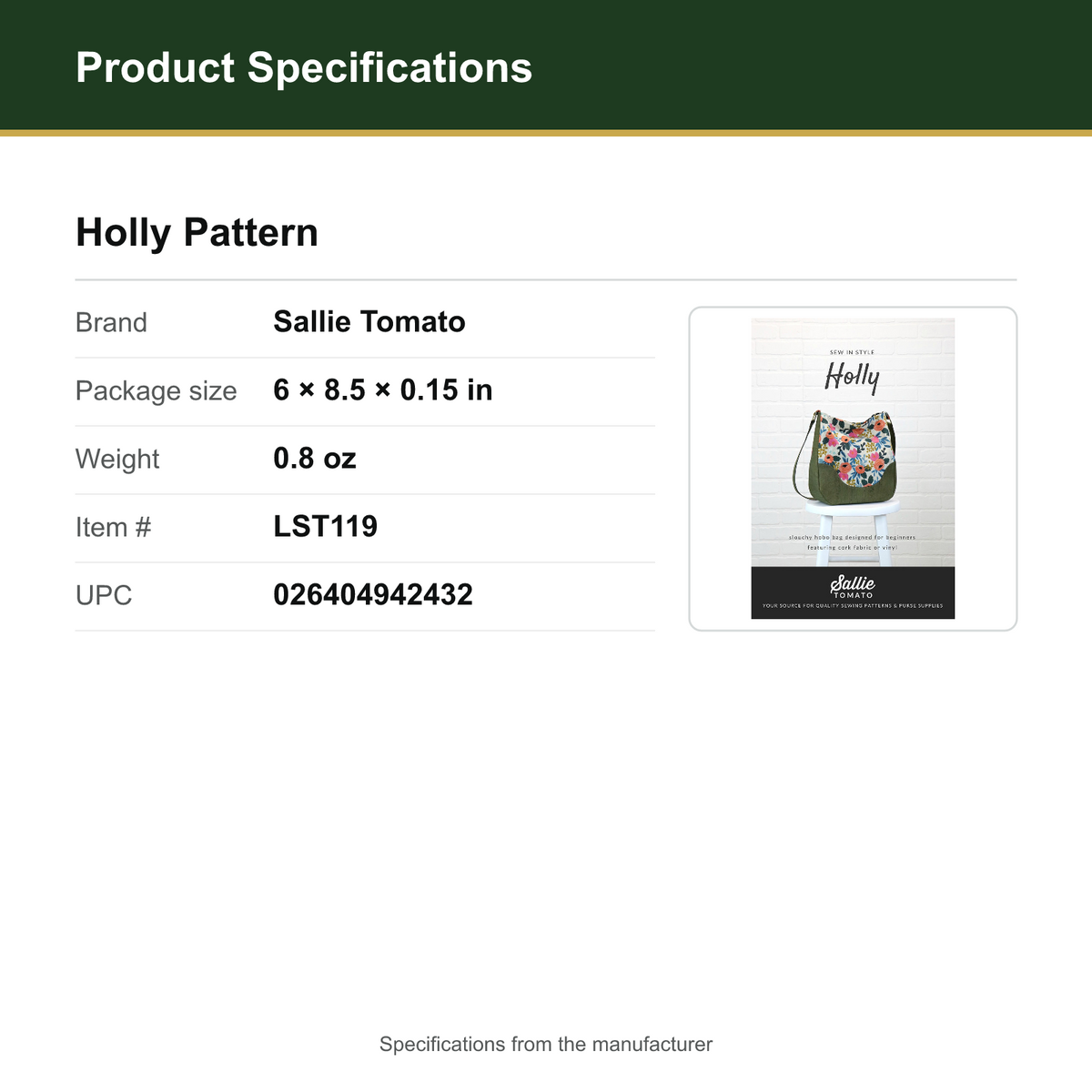 Product Specifications – Holly Pattern