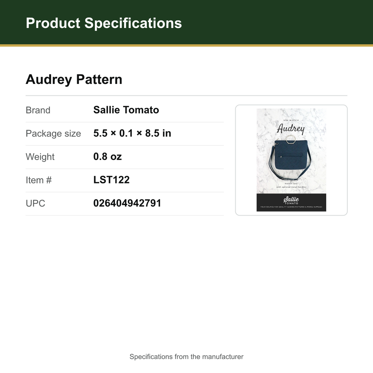 Product Specifications – Audrey Pattern