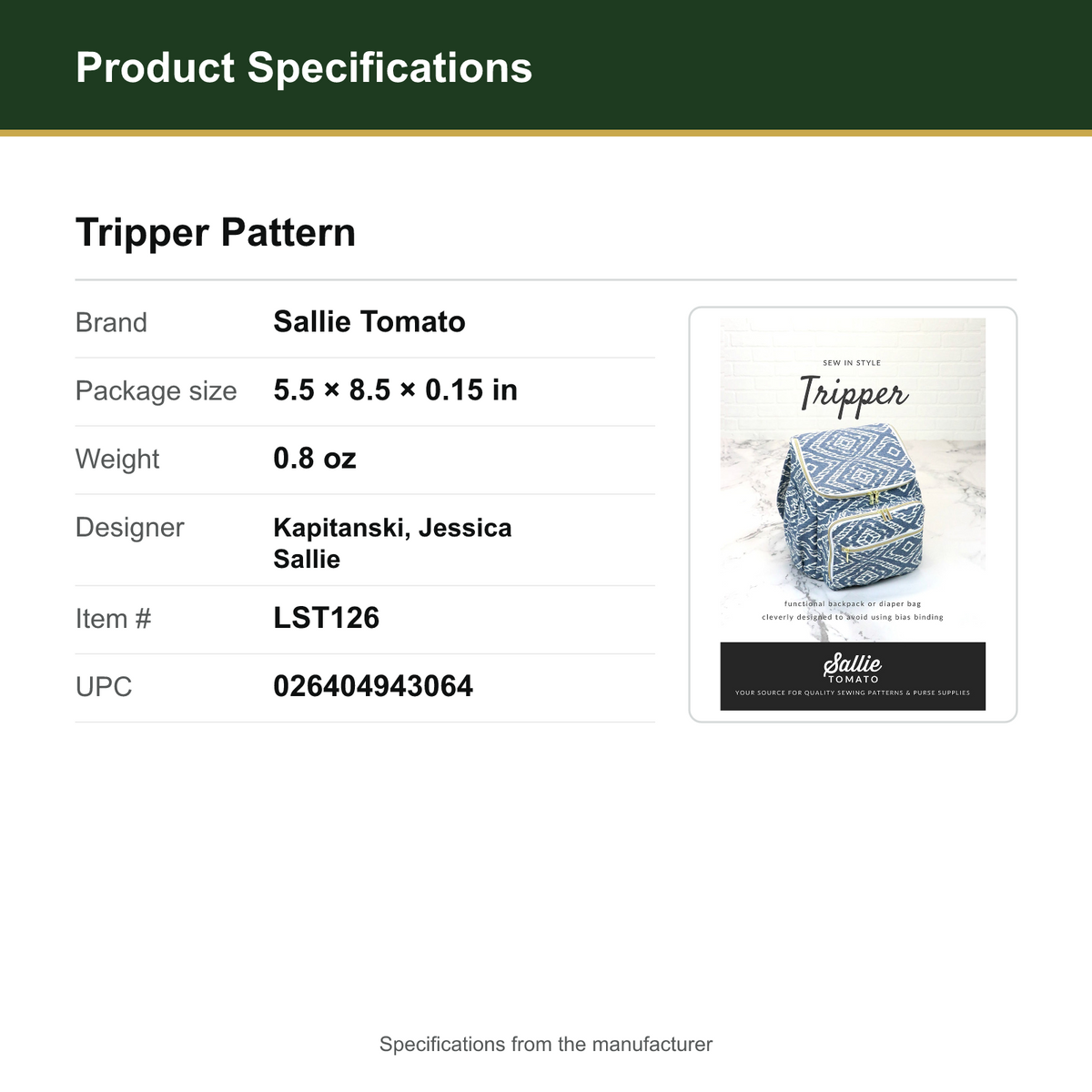Product Specifications – Tripper Pattern