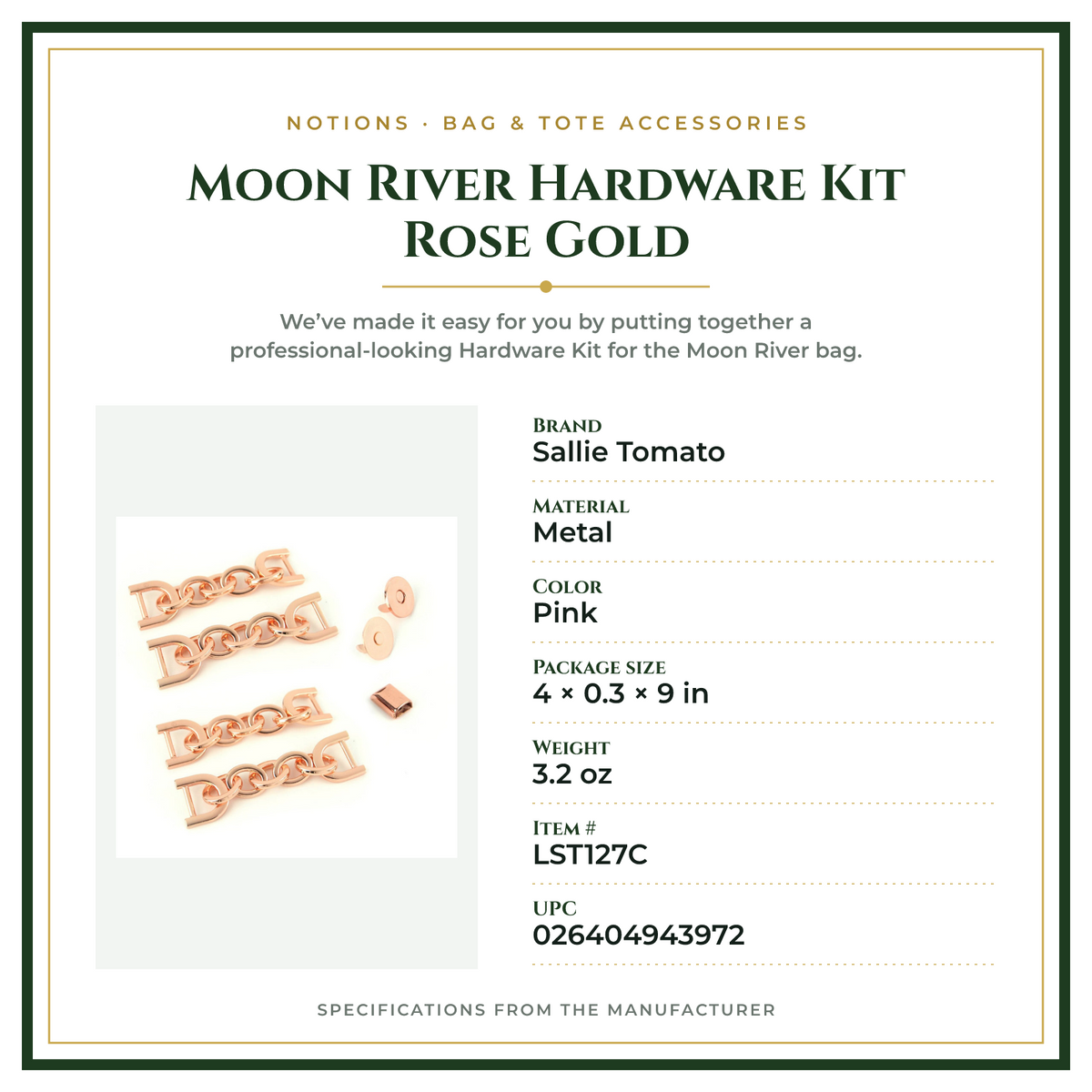 Product Specifications – Moon River Hardware Kit Rose Gold