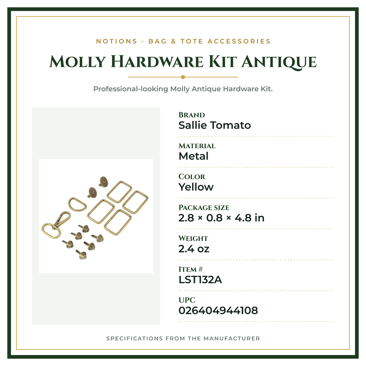 Product Specifications – Molly Hardware Kit Antique