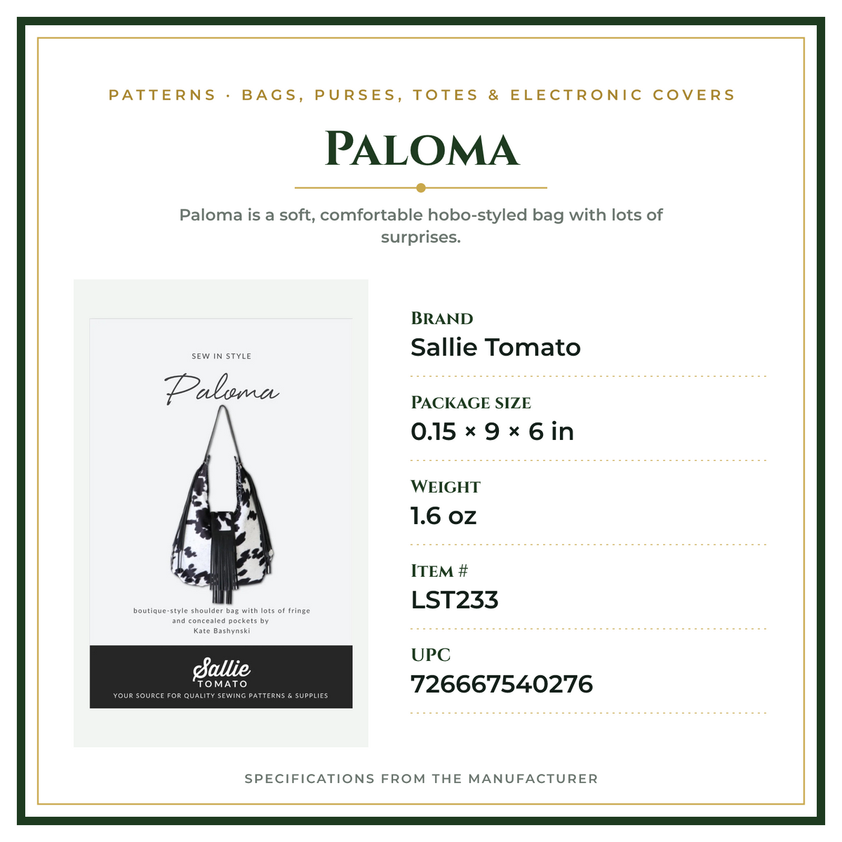 Product Specifications – Paloma