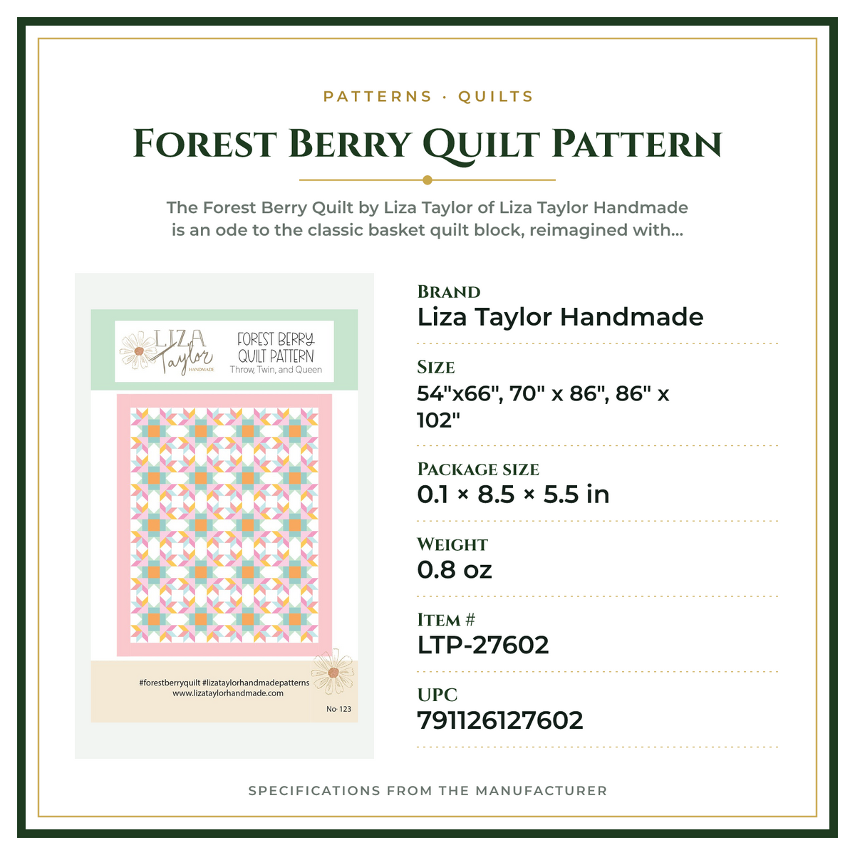 Product Specifications – Forest Berry Quilt Pattern